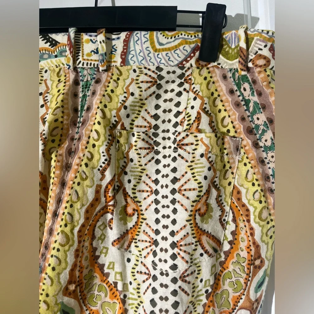 Zara Printed Linen Blend Wide Leg Pants - Boho Paisley Mandala - Sz Large - Picture 4 of 9